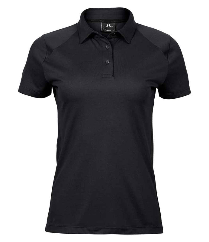 Tee Jays Ladies Luxury Sport Polo Shirt showing tailored women's fit short sleeves and moisture-wicking performance fabric