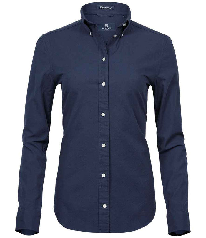 Tee Jays Ladies Perfect Long Sleeve Oxford Shirt | Navy - Eg Clothing UK