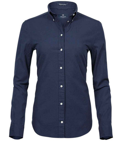 Tee Jays Ladies Perfect Long Sleeve Oxford Shirt | Navy - Eg Clothing UK