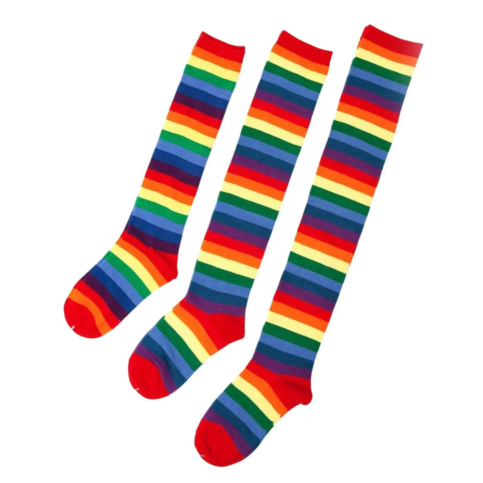 Ladies Rainbow Striped Womens Cotton Knee High Socks Over the Knee Thigh High Pantsnsox