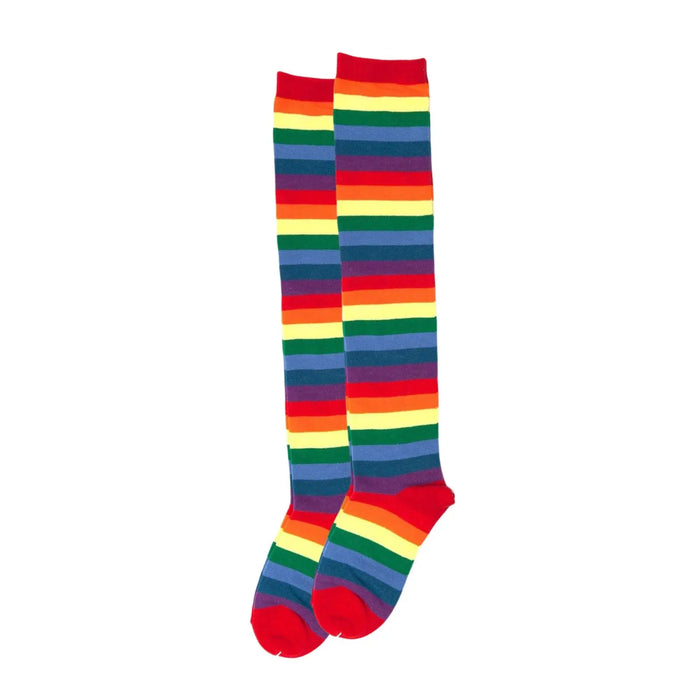 Ladies Rainbow Striped Womens Cotton Knee High Socks Over the Knee Thigh High Pantsnsox