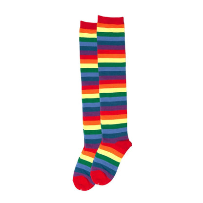 Ladies Rainbow Striped Womens Cotton Knee High Socks Over the Knee Thigh High Pantsnsox