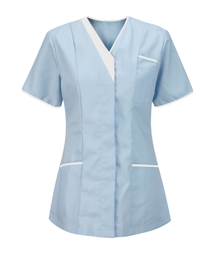 Ladies V-neck Tunic | Sky-White - Eg Clothing UK