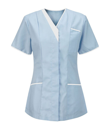 Ladies V-neck Tunic | Sky-White - Eg Clothing UK