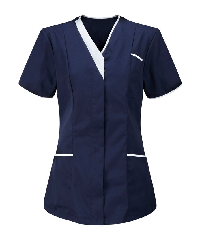 adies V-neck Tunic | Navy-White - Eg Clothing UK