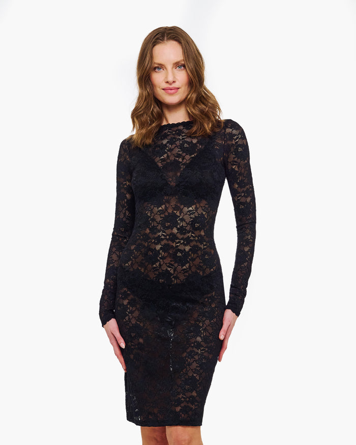 Schwarz Kleid - Never Say Never Langarm-Spitzenkleid