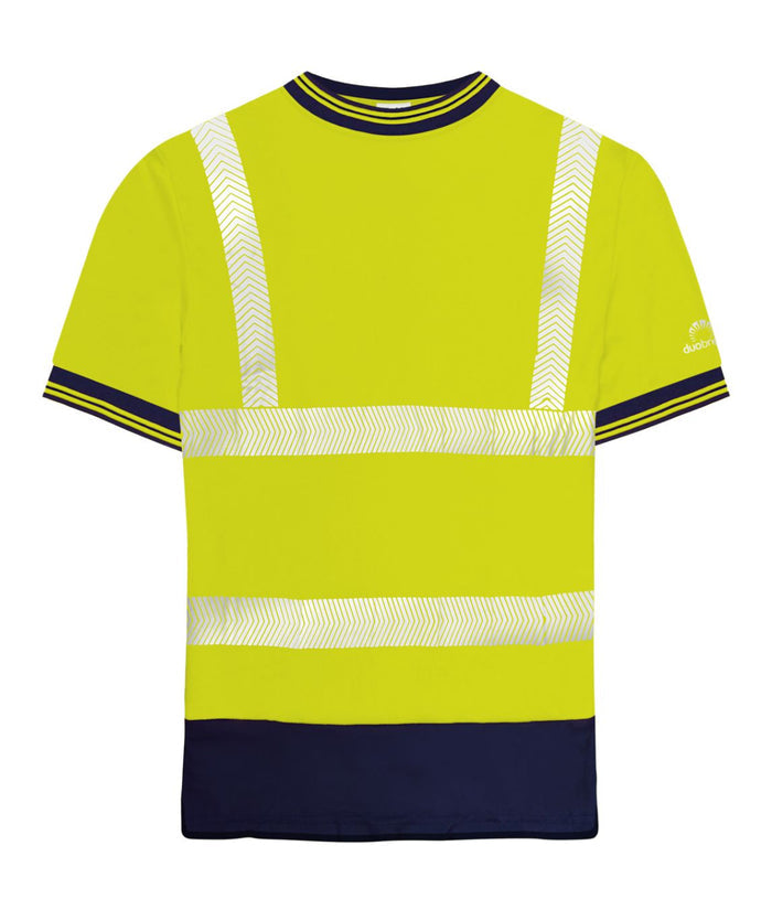 Laser Hi-Vis Two-Tone Short Sleeve T-Shirt yellow navy with chevron reflective tape two body bands shoulder braces