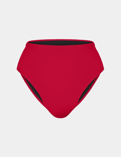 | Leakproof Sculpt High Rise Bikini Swim Bottom shown front-facing against a light gray background | Cherry