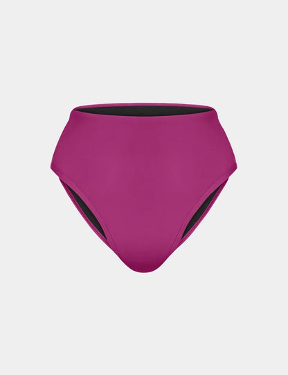 | Leakproof Sculpt High Rise Bikini Swim Bottom shown front-facing against a light gray background | Deep Orchid