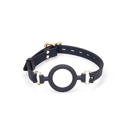 Leather and Silicone O Ring Gag - Gold Hardware