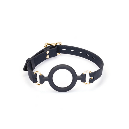 Leather and Silicone O Ring Gag - Gold Hardware