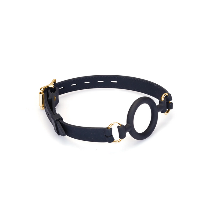 Leather and Silicone O Ring Gag - Gold Hardware