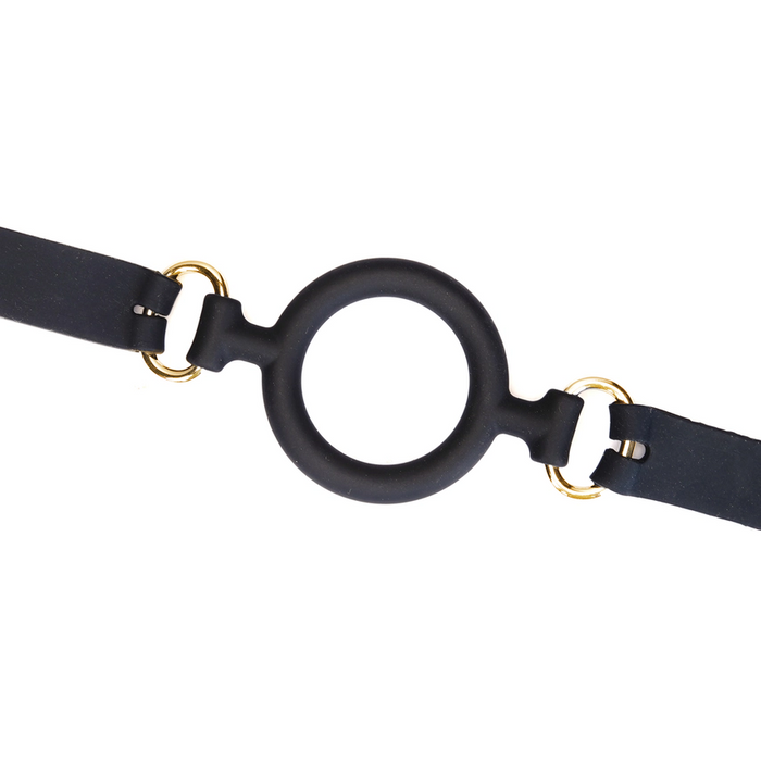 Leather and Silicone O Ring Gag - Gold Hardware