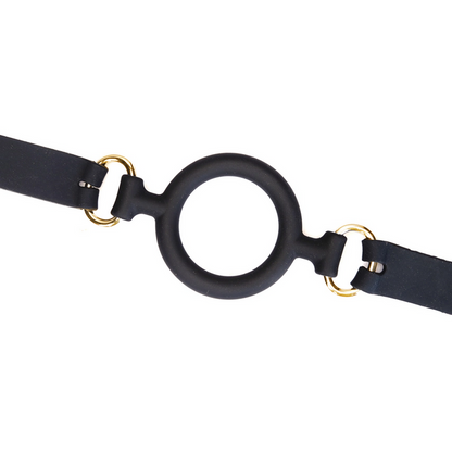 Leather and Silicone O Ring Gag - Gold Hardware