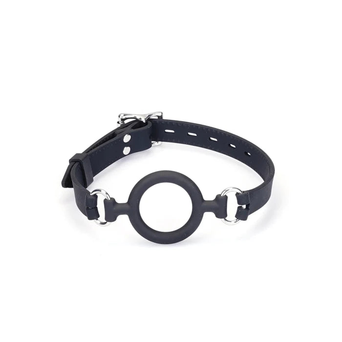 Leather and Silicone O Ring Gag - Silver Hardware