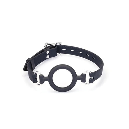 Leather and Silicone O Ring Gag - Silver Hardware