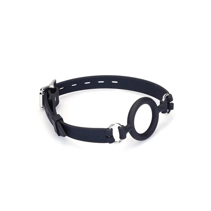 Leather and Silicone O Ring Gag - Silver Hardware