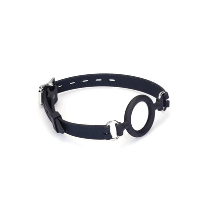 Leather and Silicone O Ring Gag - Silver Hardware