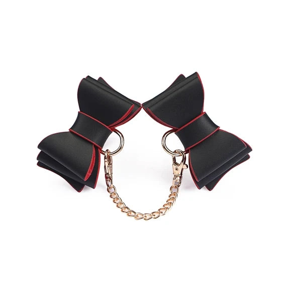 Leather Bow Cuffs Black & Red