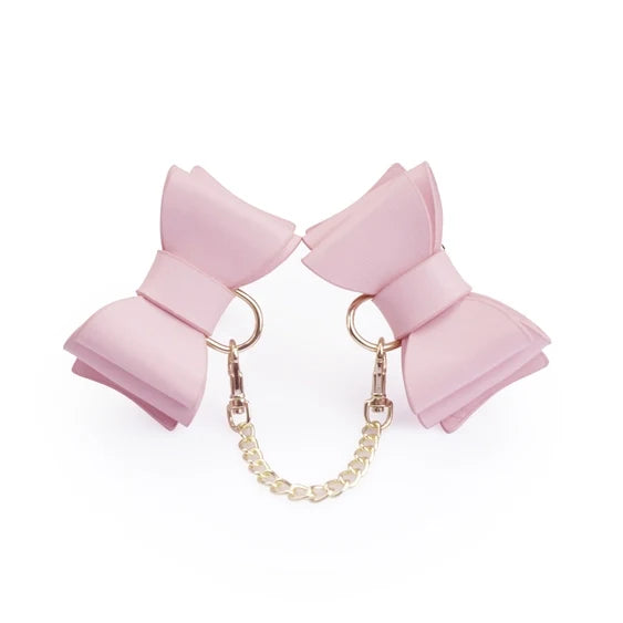 Leather Bow Cuffs Pink