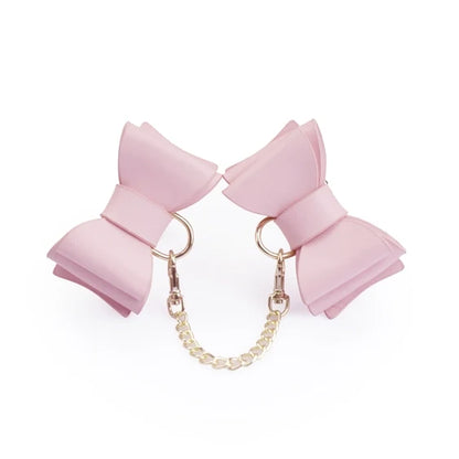 Leather Bow Cuffs Pink