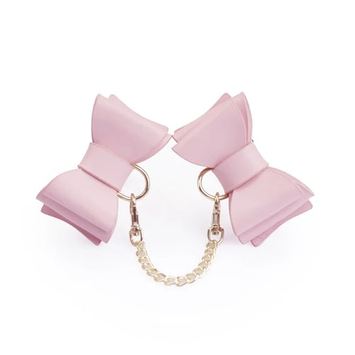 Leather Bow Cuffs Pink