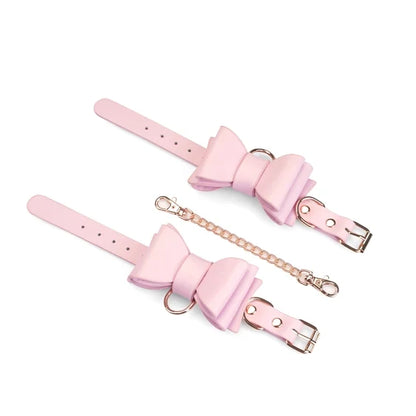 Leather Bow Cuffs Pink