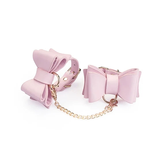 Leather Bow Cuffs Pink