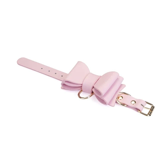 Leather Bow Cuffs Pink