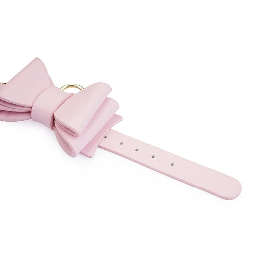 Leather Bow Cuffs Pink