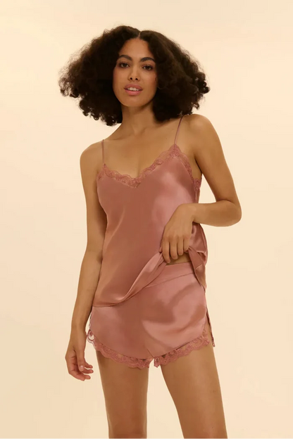 Love Me Silk Embroidery Short Smokey Pink