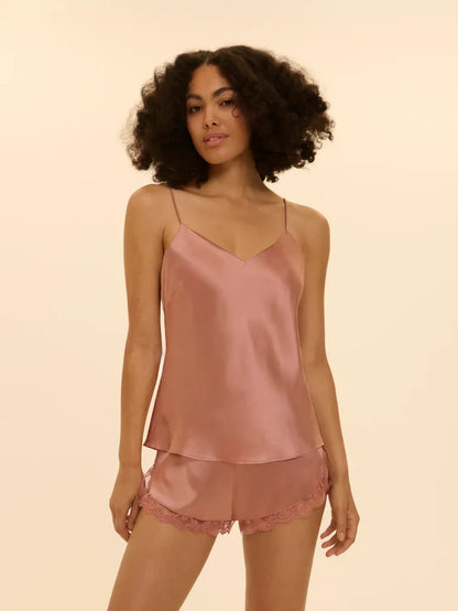 Love Me Silk Embroidery Short Smokey Pink