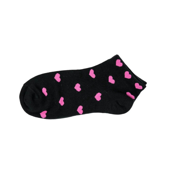 Low Cut 3 Pairs Women Heart Cotton Socks Black Pink Heart