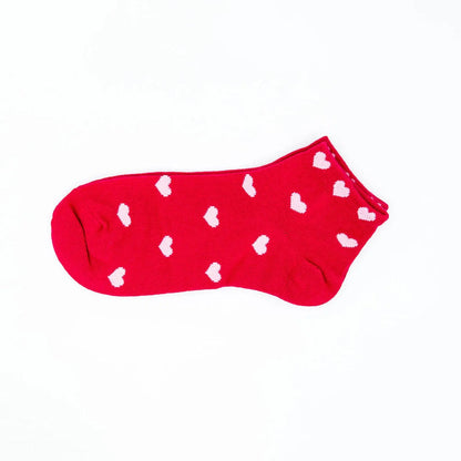 Low Cut 3 Pairs Women Heart Cotton Socks Red White Heart