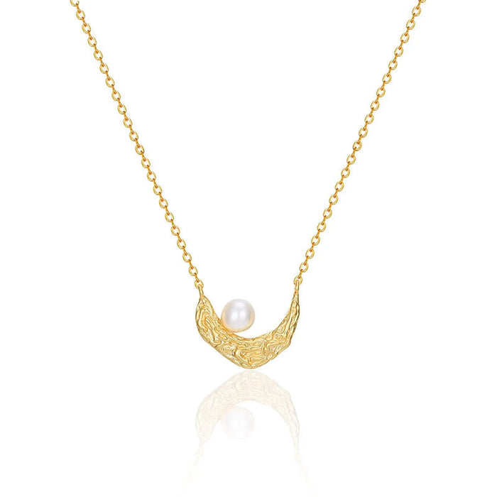 Lunar with Pearl 18K Gold Plated S925 Silver Base Modern Design Moon Necklace Pantsnsox