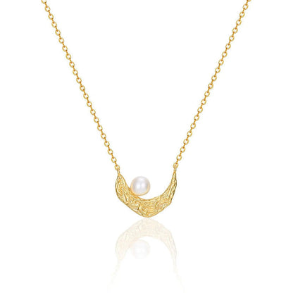 Lunar with Pearl 18K Gold Plated S925 Silver Base Modern Design Moon Necklace Pantsnsox