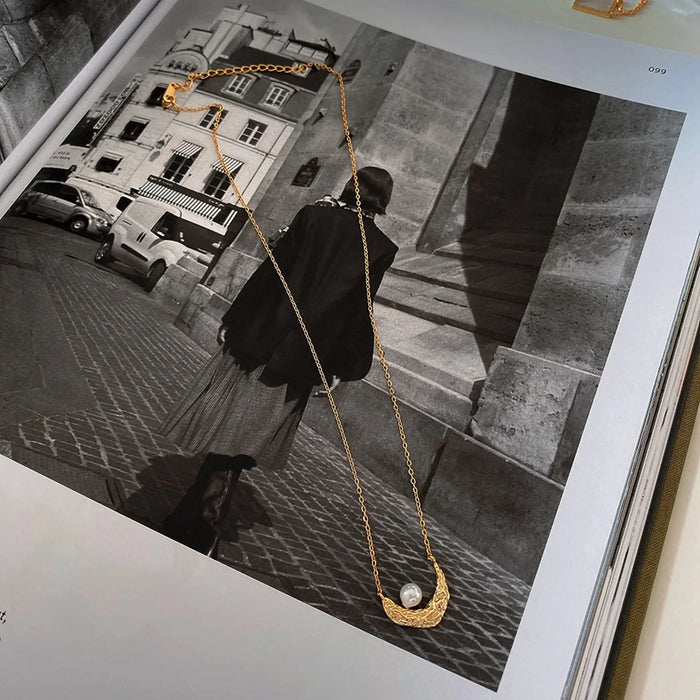 Lunar with Pearl 18K Gold Plated S925 Silver Base Modern Design Moon Necklace Pantsnsox