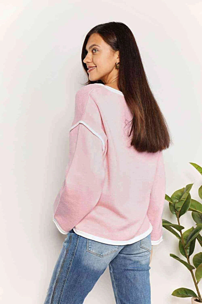 Luxury Boat Neck Pullover With Contrast Detail And Dropped Shoulders - Stylish Knit Top Trendsi