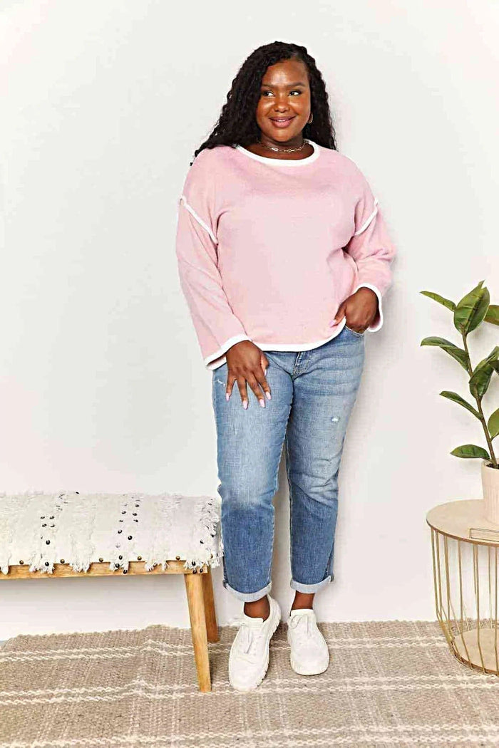 Luxury Boat Neck Pullover With Contrast Detail And Dropped Shoulders - Stylish Knit Top Trendsi