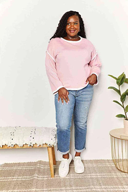 Luxury Boat Neck Pullover With Contrast Detail And Dropped Shoulders - Stylish Knit Top Trendsi