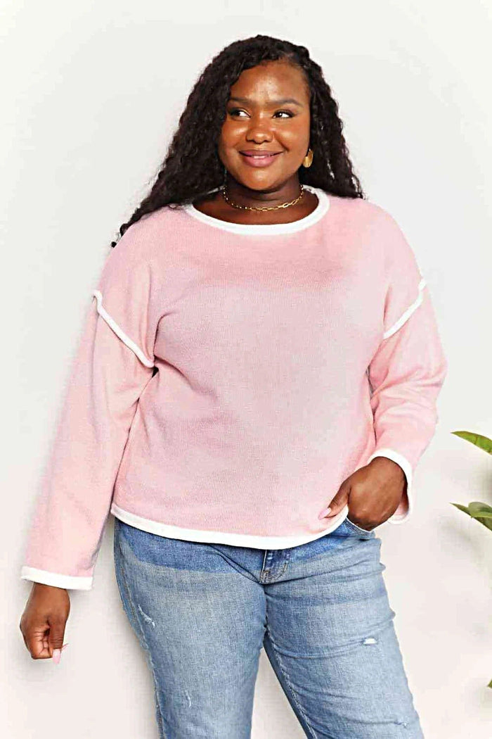 Luxury Boat Neck Pullover With Contrast Detail And Dropped Shoulders - Stylish Knit Top Trendsi