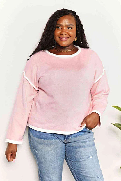 Luxury Boat Neck Pullover With Contrast Detail And Dropped Shoulders - Stylish Knit Top Trendsi