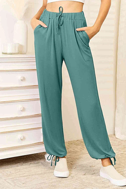Luxury Full Size Drawstring Waist Pants with Pockets - Soft Opaque Rayon Blend Trendsi