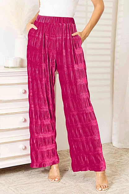 Luxury Velvet Tiered Pants - High Waist, Wide Leg, Opaque with Pockets Trendsi