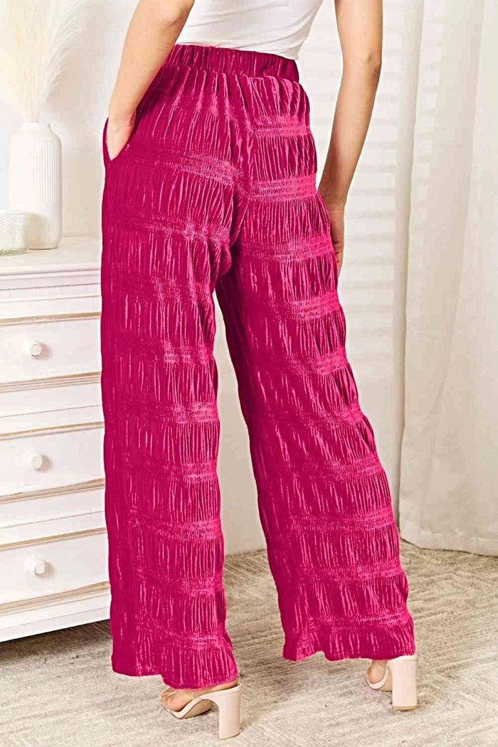 Luxury Velvet Tiered Pants - High Waist, Wide Leg, Opaque with Pockets Trendsi