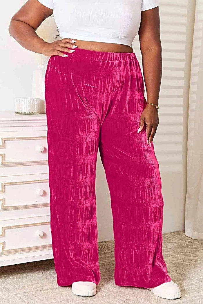 Luxury Velvet Tiered Pants - High Waist, Wide Leg, Opaque with Pockets Trendsi