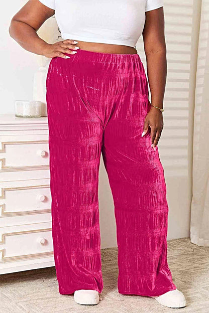 Luxury Velvet Tiered Pants - High Waist, Wide Leg, Opaque with Pockets Trendsi