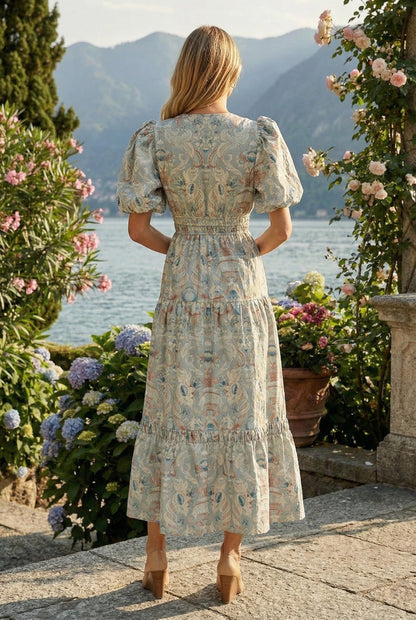 MAGGIE DRESS BLUE DAMASK
