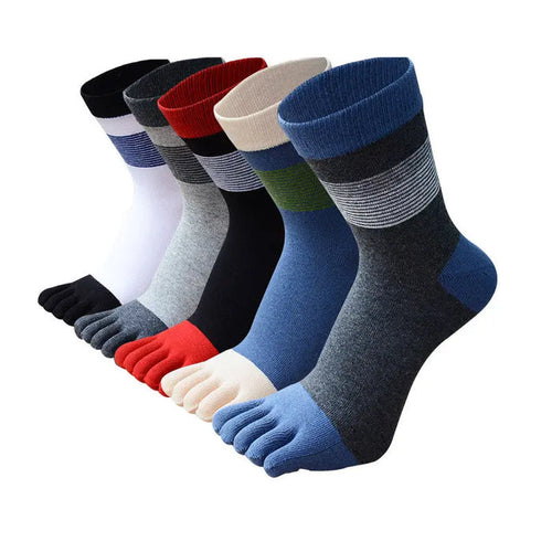 Men 5 Pairs Striped Premium Cotton Crew Toe Socks Pantsnsox