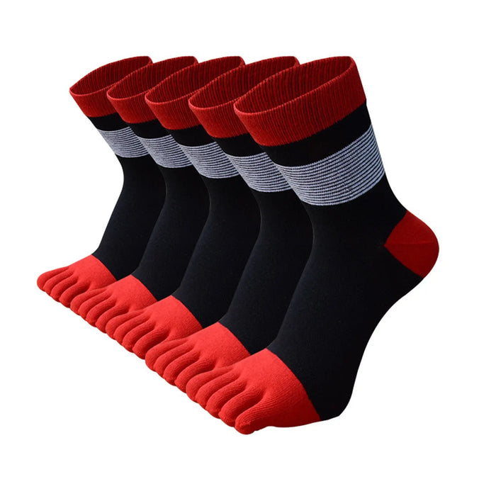 Men 5 Pairs Striped Premium Cotton Crew Toe Socks Pantsnsox